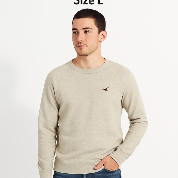 Hollister Beige Crewneck Sweatshirt Men’s Size L Classic Logo - Picture 1 of 7